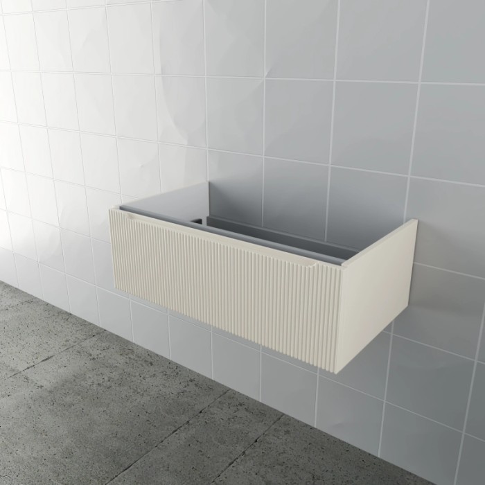 Mobile bagno t.b.t. beige con frontale a coste per un bagno moderno.