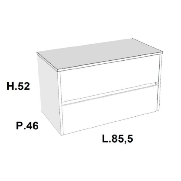 Mobile bagno base sospesa monoblocco 2 cassetti top e gola H52xL85,5xP46 cm