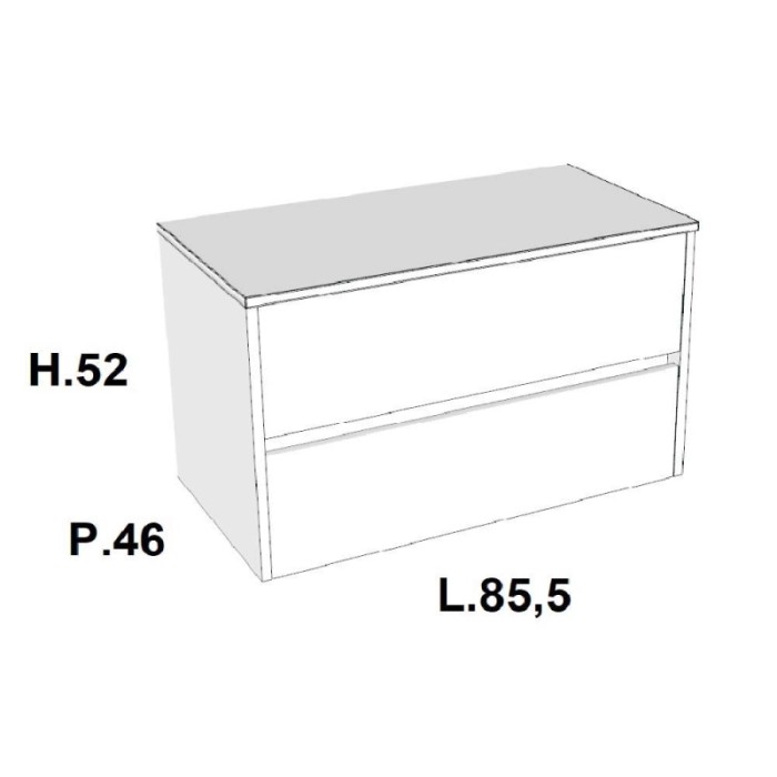 Mobile bagno base sospesa monoblocco 2 cassetti top e gola H52xL85,5xP46 cm