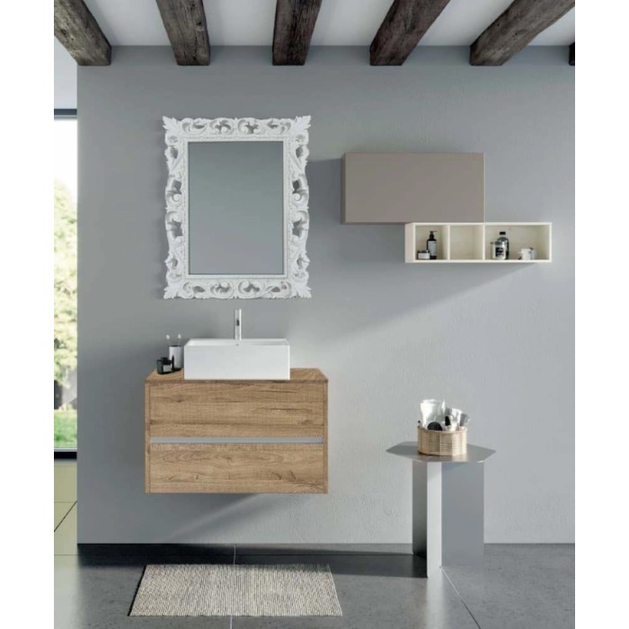 Mobile bagno base sospesa monoblocco 2 cassetti top e gola H52xL85,5xP46 cm