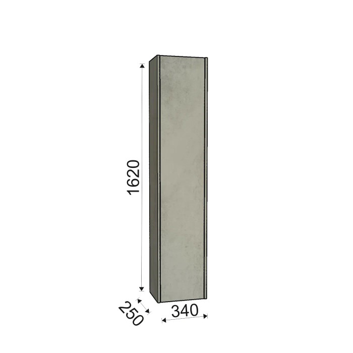 Elemento per mobili bagno t.b.t. con dimensioni (altezza 1620 mm, profondità 250 mm, larghezza 340 mm).