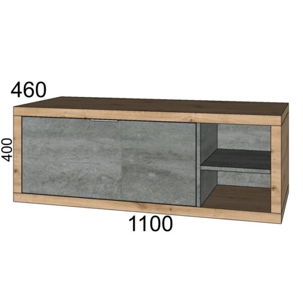 Mobile bagno moderno con frontale grigio e cornice in legno, larghezza 110 cm.
