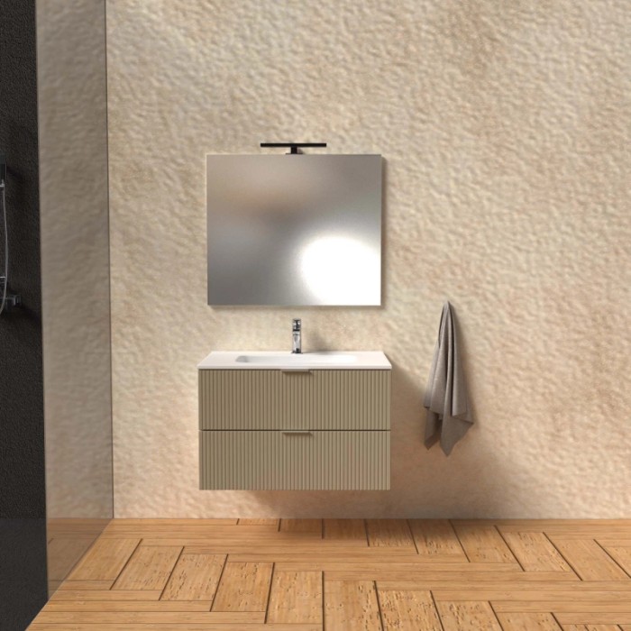 Mobile bagno base lavabo sospesa cannettata H51xL81xP46 cm Tortora Opale