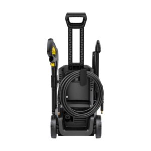 Idropulitrice nera con tubo e accessori.