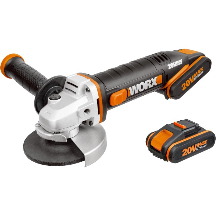 Smerigliatrice angolare a batteria Worx WX800 20V con batteria. Smerigliatrice compatta per il fai da te.