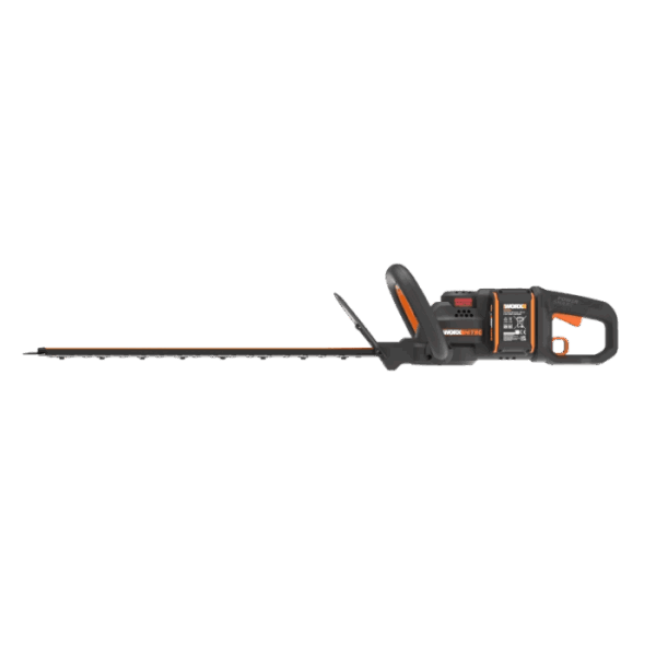 Tagliasiepi a batteria Worx Nitro WG263E con lama lunga e corpo nero.